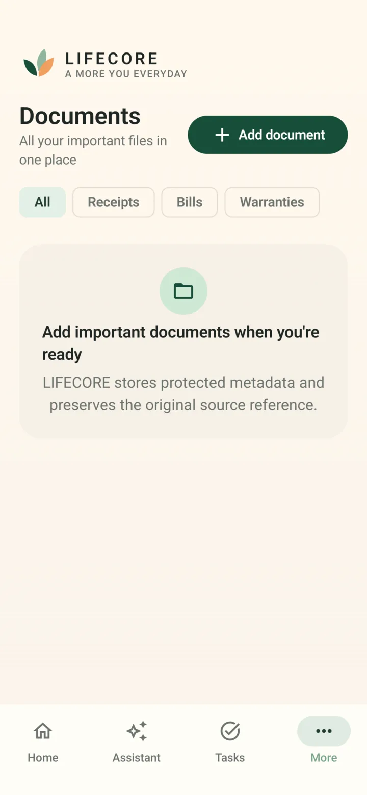 LIFECORE documents screen